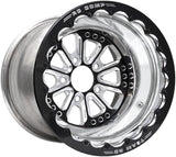 Hammer 15" x 10" Wheel, Polished with Black Eclipse Finish Centre, Single Beadlock